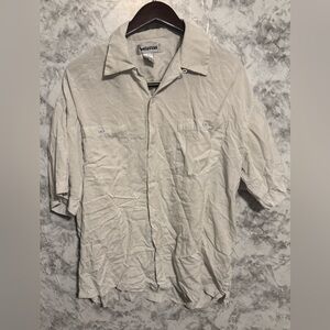 Visitor Large 100% Silk Shirt Beige Short Sleeve